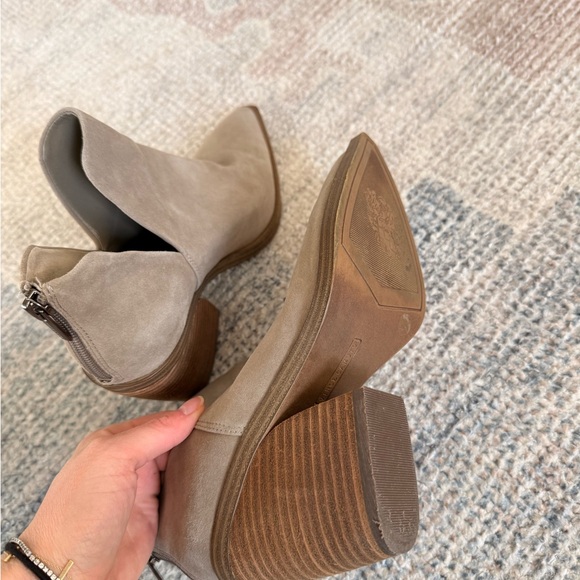Vince Camuto Taupe Suede Pointed V-Cut Ankle Booties - Picture 5 of 5